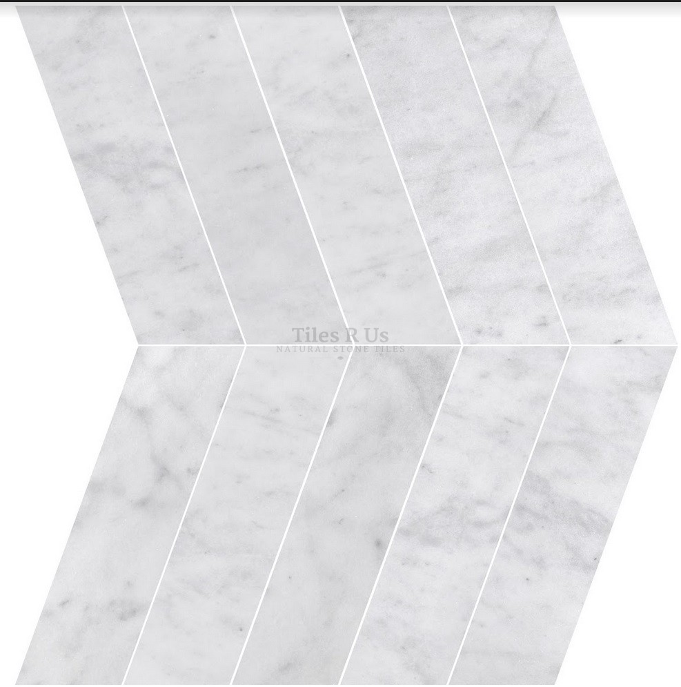 Marble Polished - Carrara White Chevron 100x305x10mm
